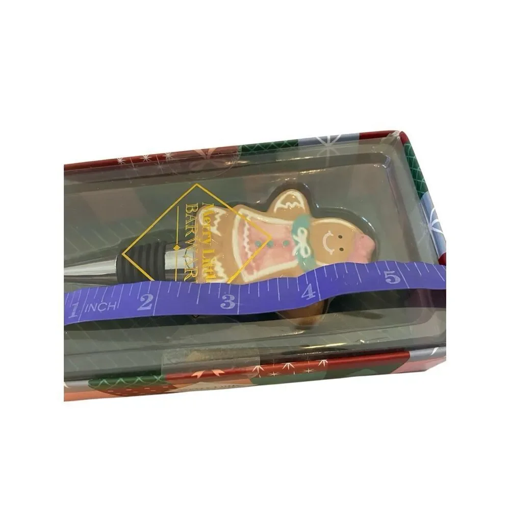 Christmas Gingerbread Girl Bottle Stopper Ceramic Holiday Barware 5 Inch Kitchen